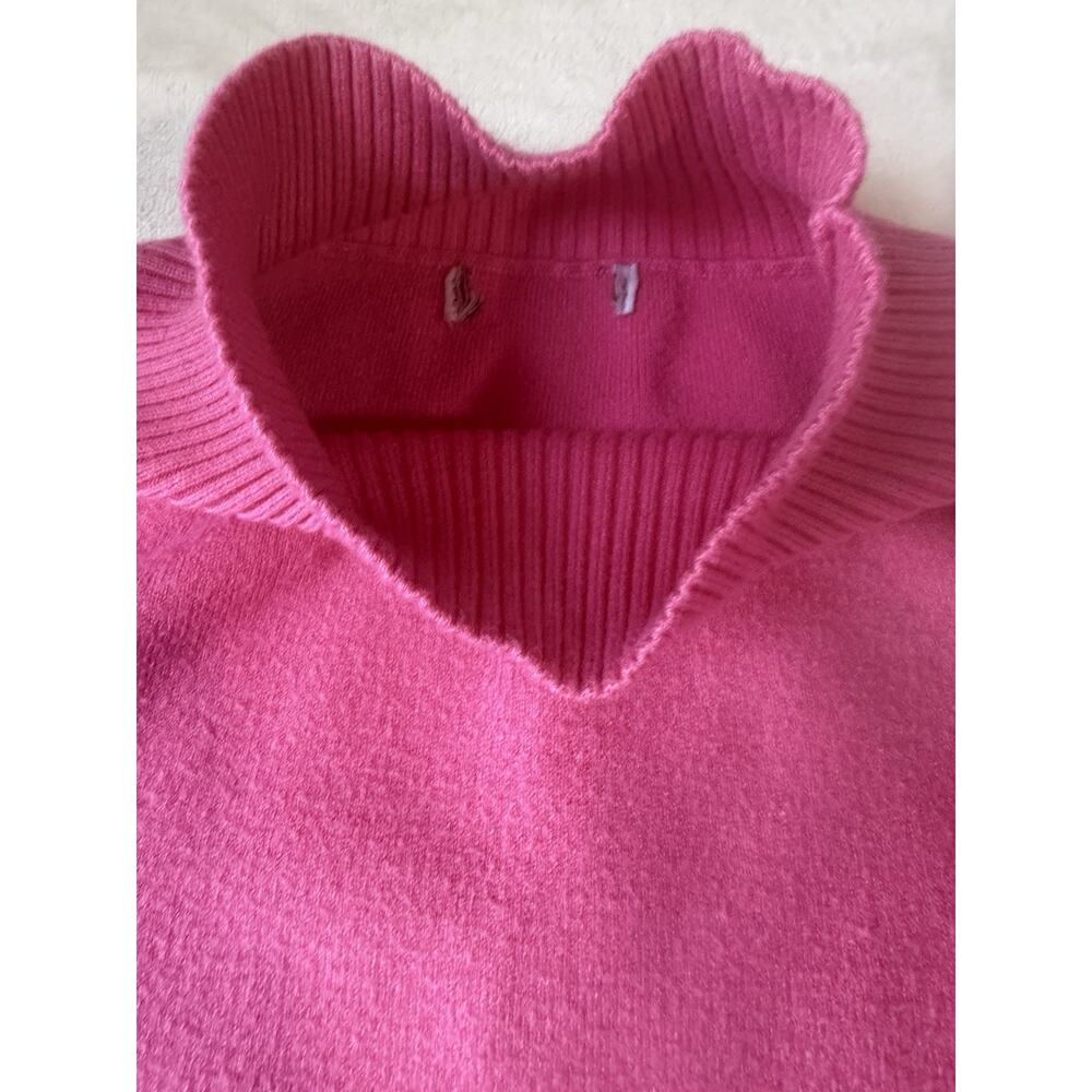 Pink‎ Knit Belted Balloon Sleeve Mock Neck Mini Sweater Dress Size L - Picture 6 of 11